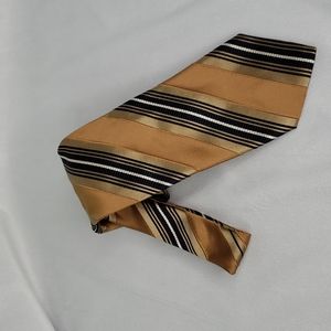 Canali silk tie. Gold tone with blue/white stripes. L 57" W 3 3/4".